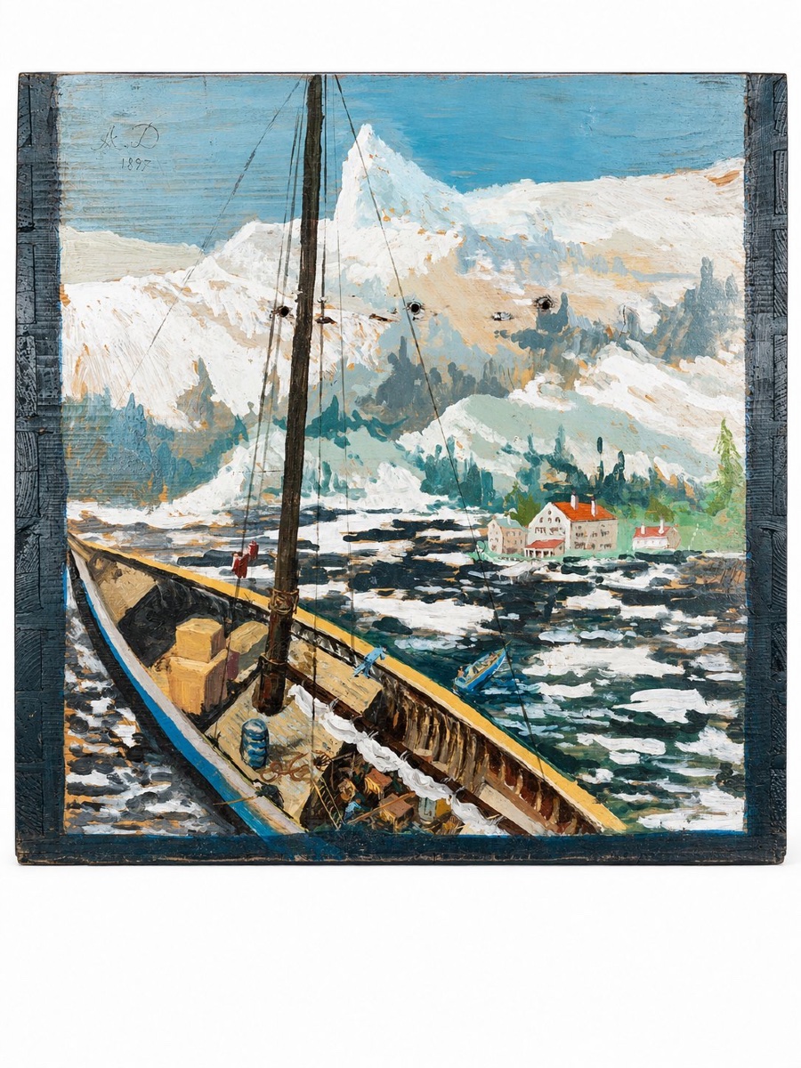 Coffre/Malle de peinte  a Décor de Marine  par A. Dubois – Memories of trips - 1897–1907-photo-1