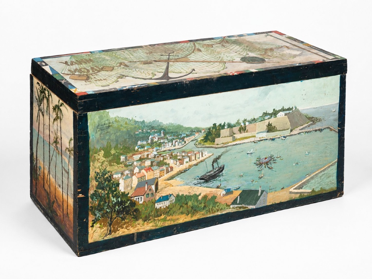Coffre/Malle de peinte  a Décor de Marine  par A. Dubois – Memories of trips - 1897–1907