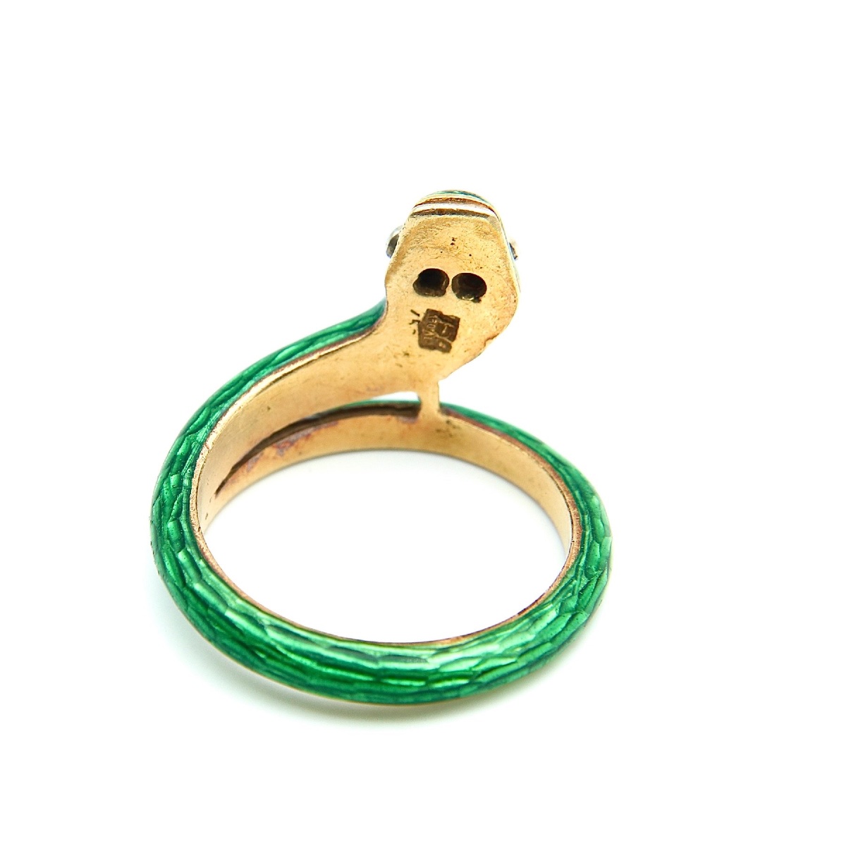 Ring - 18-karat Yellow Gold, Enamel, And Natural Diamond - Art Nouveau Style, 1960s-photo-4