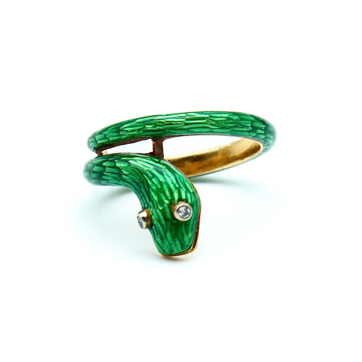 Ring - 18-karat Yellow Gold, Enamel, And Natural Diamond - Art Nouveau Style, 1960s-photo-2