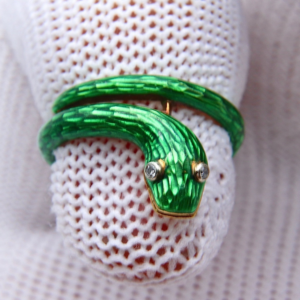 Ring - 18-karat Yellow Gold, Enamel, And Natural Diamond - Art Nouveau Style, 1960s-photo-2