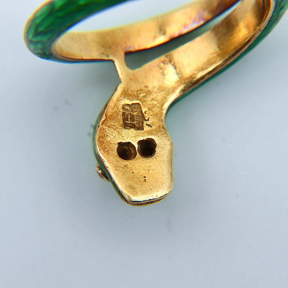 Ring - 18-karat Yellow Gold, Enamel, And Natural Diamond - Art Nouveau Style, 1960s-photo-4