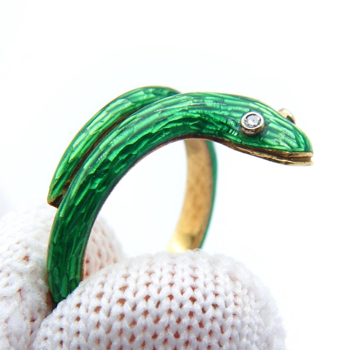 Ring - 18-karat Yellow Gold, Enamel, And Natural Diamond - Art Nouveau Style, 1960s-photo-3