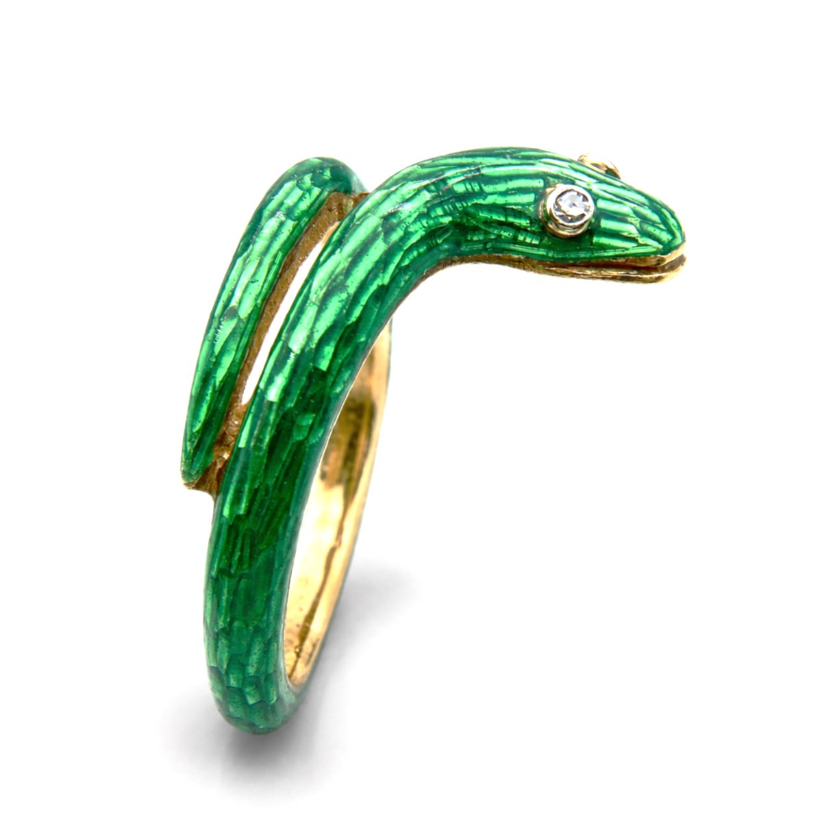 Ring - 18-karat Yellow Gold, Enamel, And Natural Diamond - Art Nouveau Style, 1960s-photo-1