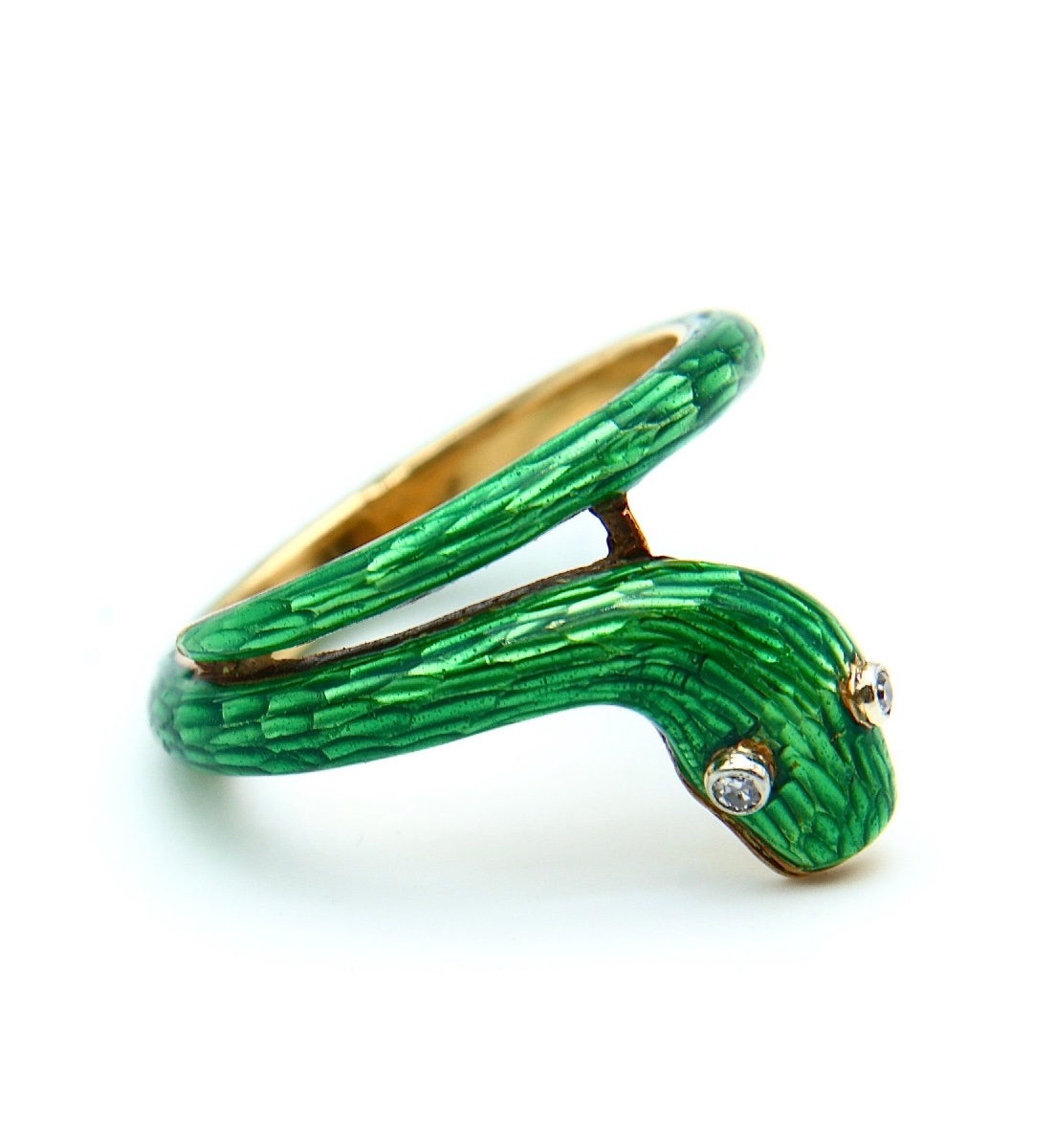 Ring - 18-karat Yellow Gold, Enamel, And Natural Diamond - Art Nouveau Style, 1960s