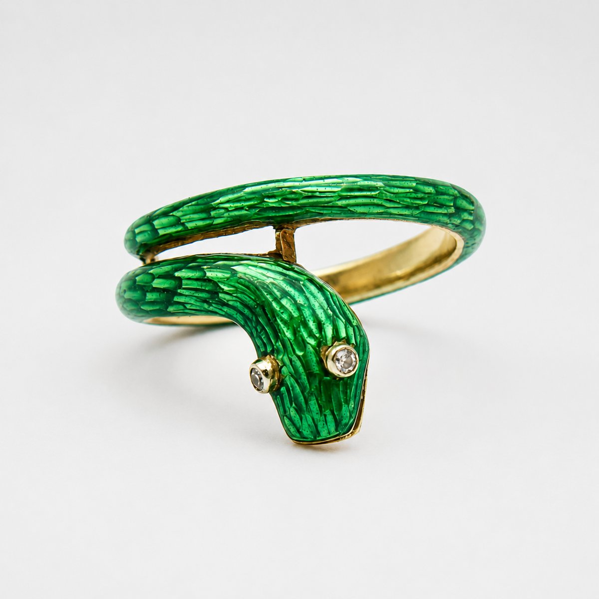 Ring - 18-karat Yellow Gold, Enamel, And Natural Diamond - Art Nouveau Style, 1960s