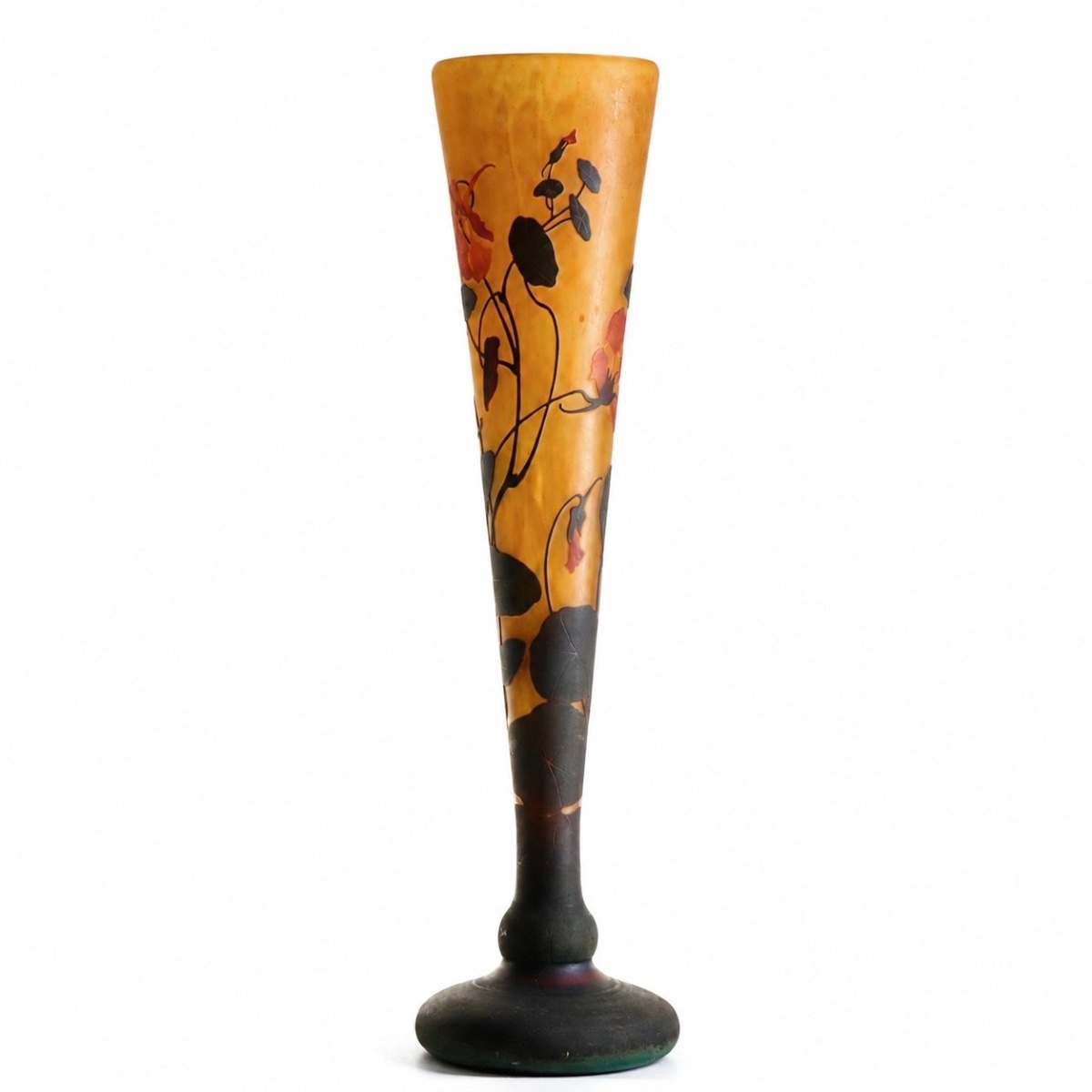 Daum Nancy – 59-cm Cameo Glass Vase With Nasturtium Decoration – Art Nouveau, Circa 1900-photo-2