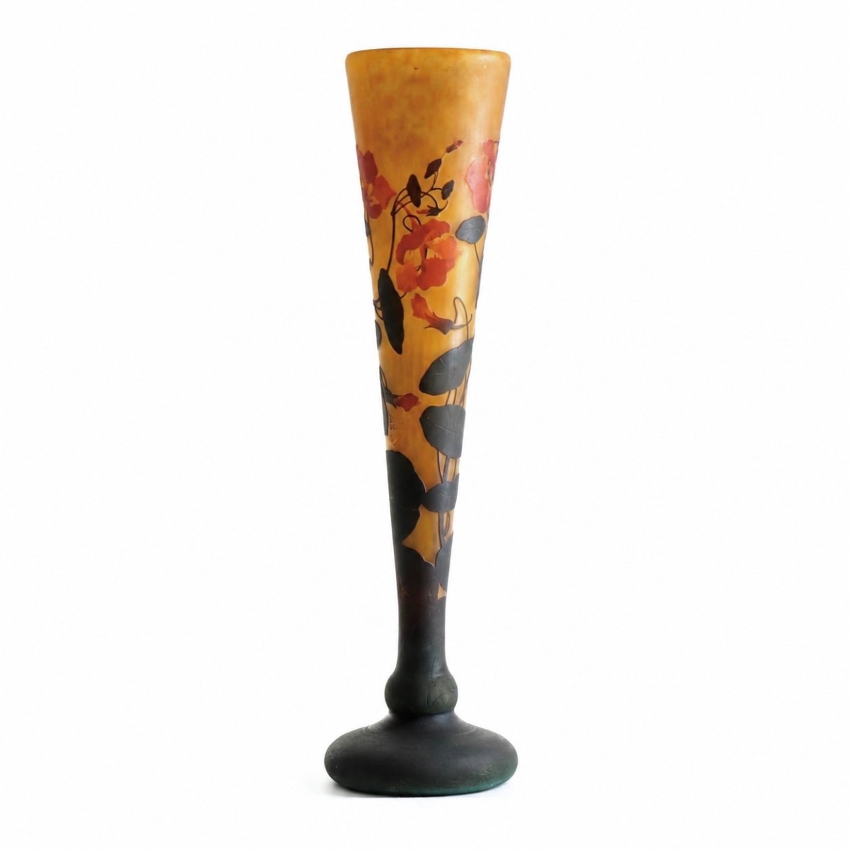 Daum Nancy – 59-cm Cameo Glass Vase With Nasturtium Decoration – Art Nouveau, Circa 1900-photo-3