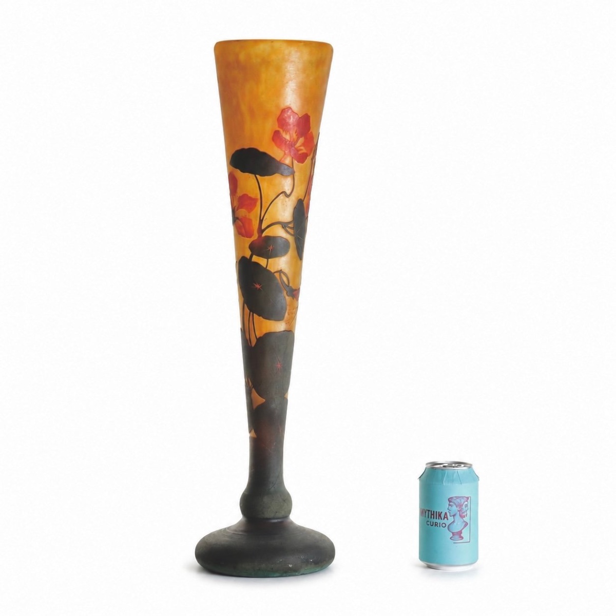 Daum Nancy – 59-cm Cameo Glass Vase With Nasturtium Decoration – Art Nouveau, Circa 1900-photo-4