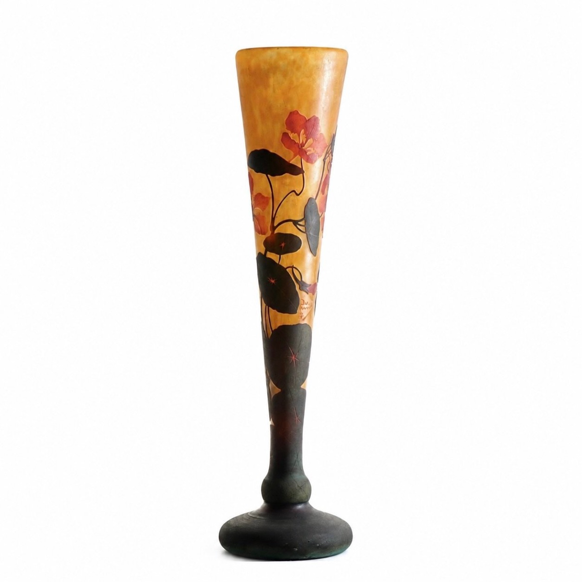Daum Nancy – 59-cm Cameo Glass Vase With Nasturtium Decoration – Art Nouveau, Circa 1900-photo-1