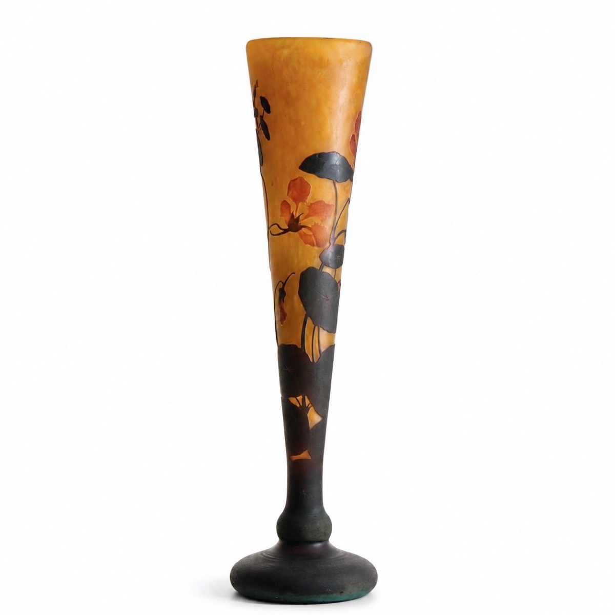 Daum Nancy – 59-cm Cameo Glass Vase With Nasturtium Decoration – Art Nouveau, Circa 1900-photo-2