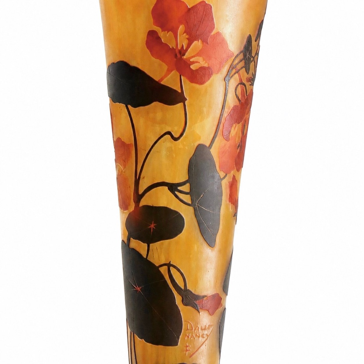 Daum Nancy – 59-cm Cameo Glass Vase With Nasturtium Decoration – Art Nouveau, Circa 1900-photo-3