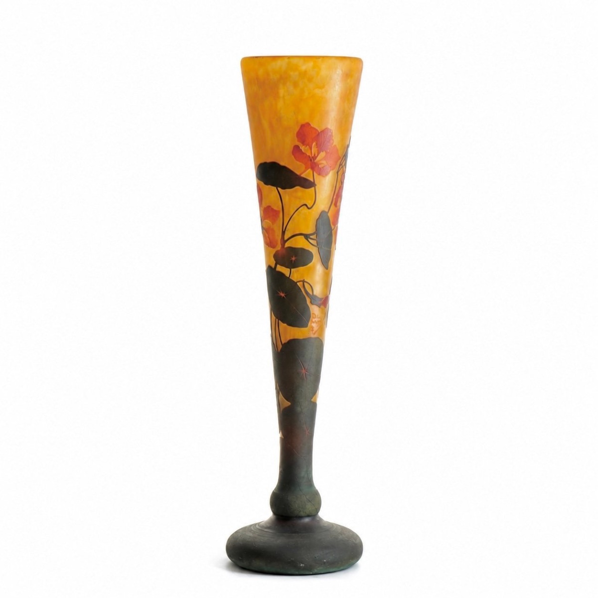 Daum Nancy – 59-cm Cameo Glass Vase With Nasturtium Decoration – Art Nouveau, Circa 1900