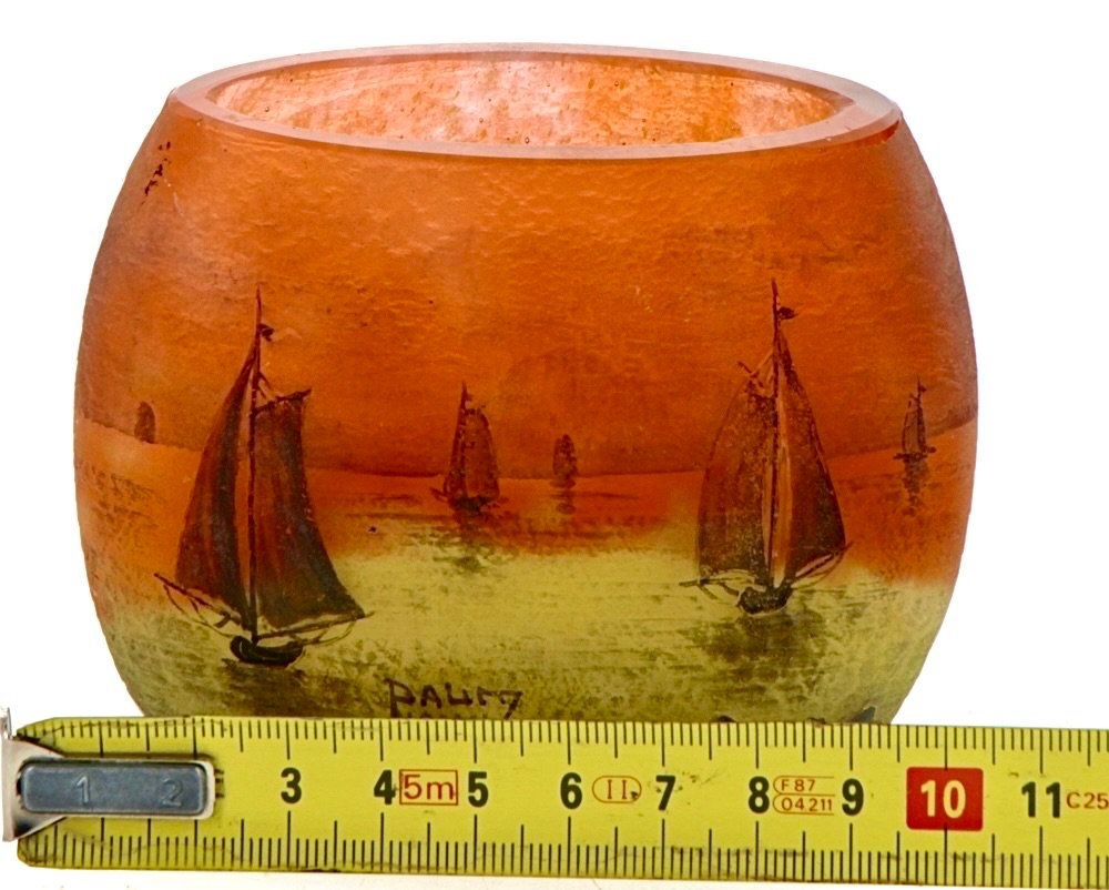 Daum Nancy –  Vase miniature à décor de paysage marin avec voiliers au coucher du soleil-photo-4