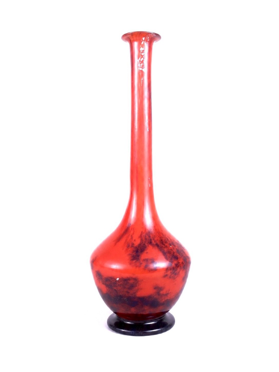 Müller Frères Lunéville - Vase - Grand vase soliflore Art déco en verre marbré rouge-photo-2