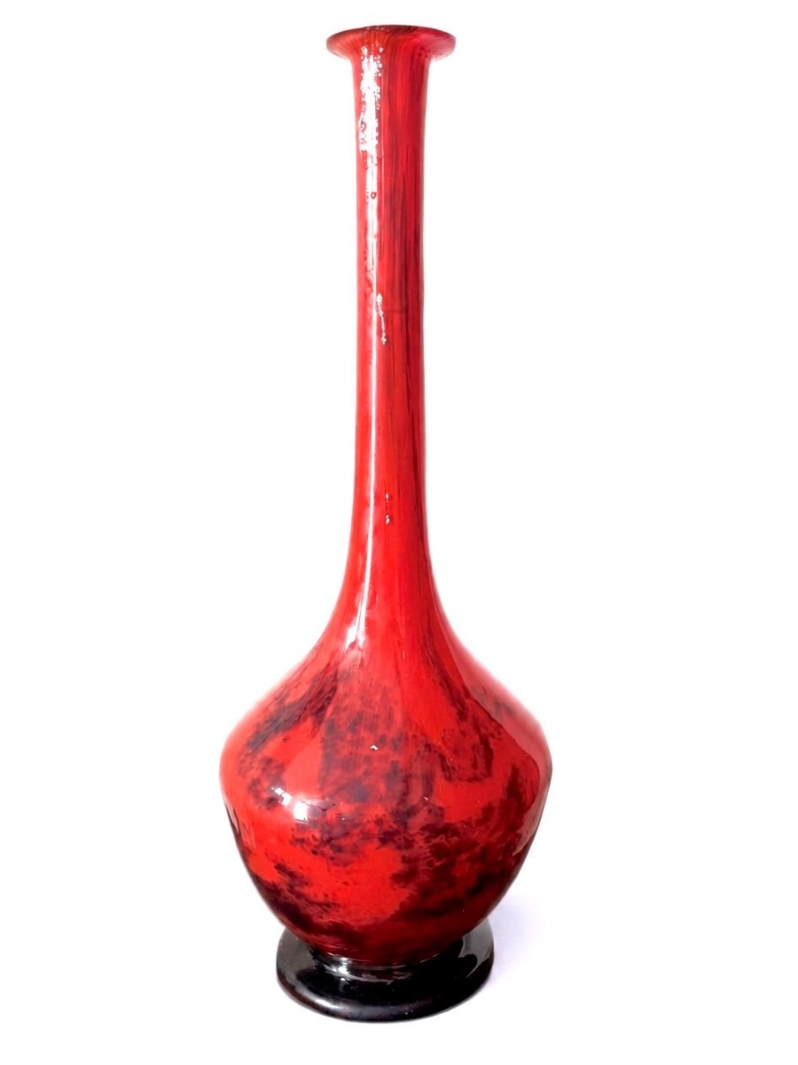 Müller Frères Lunéville - Vase - Grand vase soliflore Art déco en verre marbré rouge-photo-4