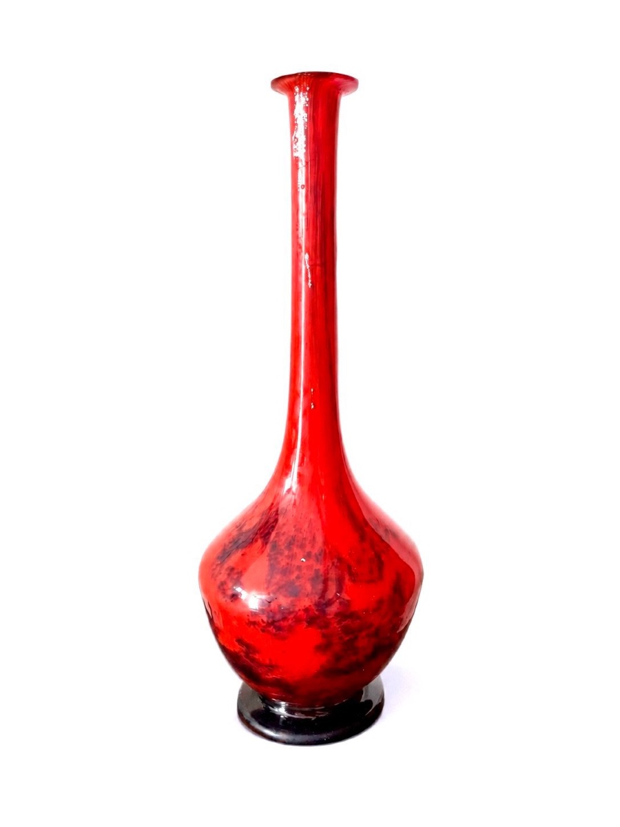 Müller Frères Lunéville - Vase - Grand vase soliflore Art déco en verre marbré rouge-photo-1