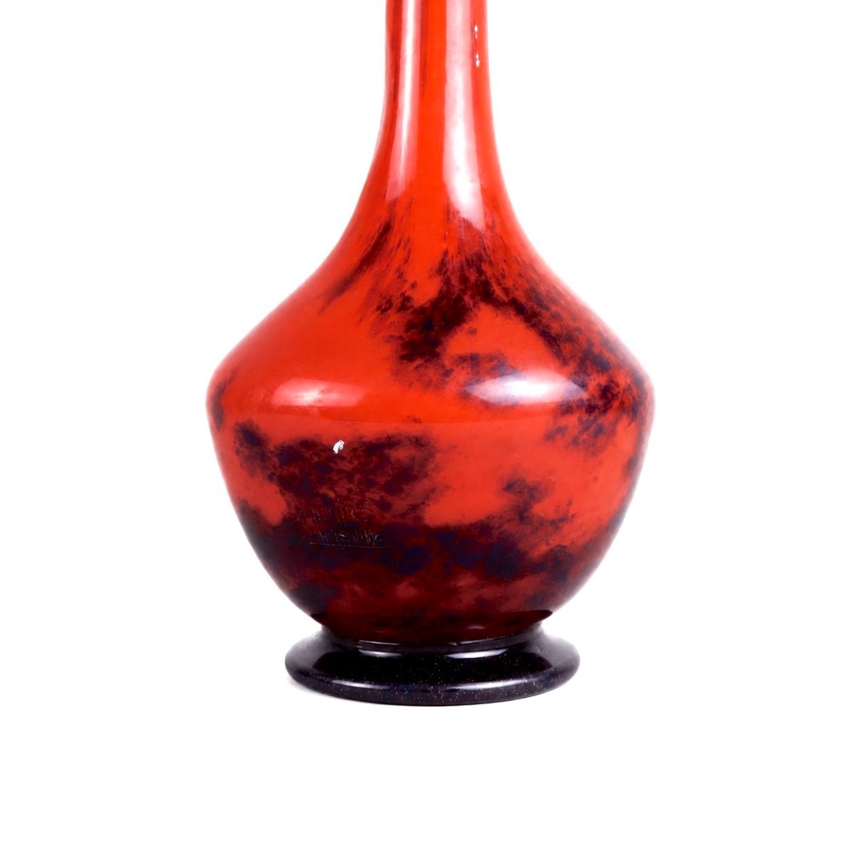 Müller Frères Lunéville - Vase - Grand vase soliflore Art déco en verre marbré rouge-photo-3