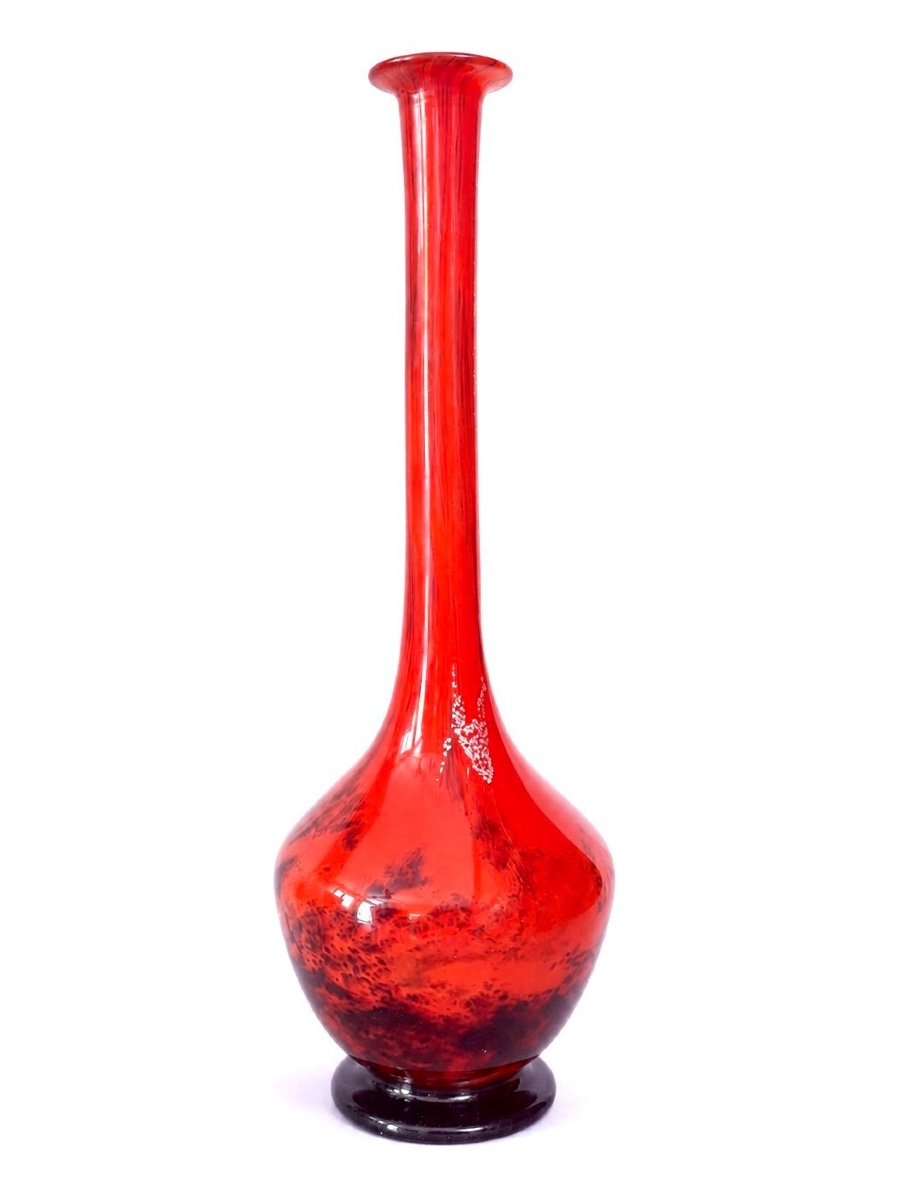Müller Frères Lunéville - Vase - Grand vase soliflore Art déco en verre marbré rouge
