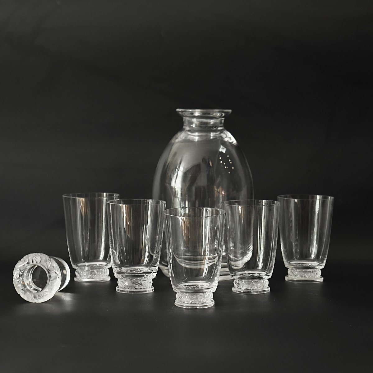Lalique France - “saint-hubert” - Crystal Decanter And 5 Port/liqueur Glasses - Marc Lali-photo-2