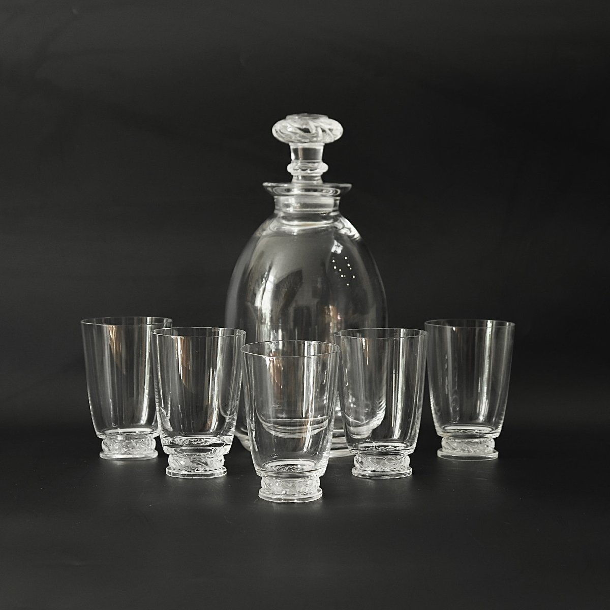 Lalique France - “saint-hubert” - Crystal Decanter And 5 Port/liqueur Glasses - Marc Lali