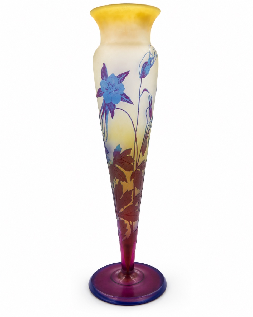 Galle Company (1904–1931) — Large Soliflore Vase With Blue Columbines