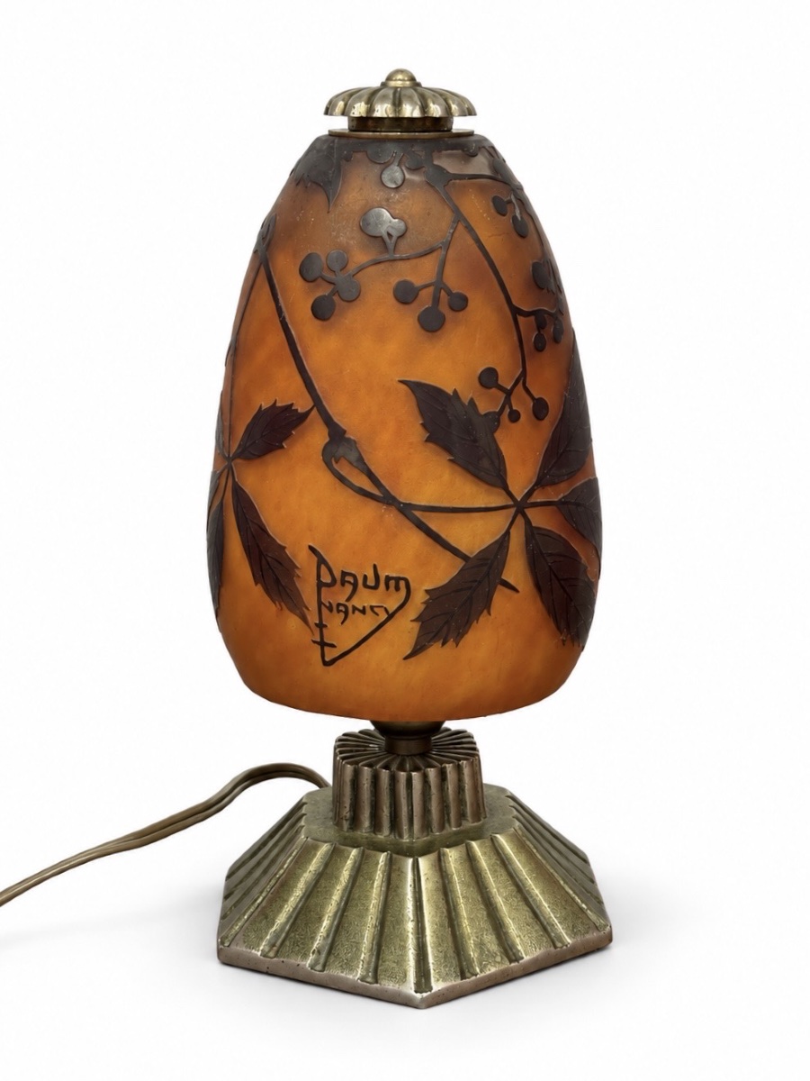 Daum Nancy  - Elegant Art Nouveau  Table Lamp  Made Of Marbled Glass - Bronze  Frame-photo-4