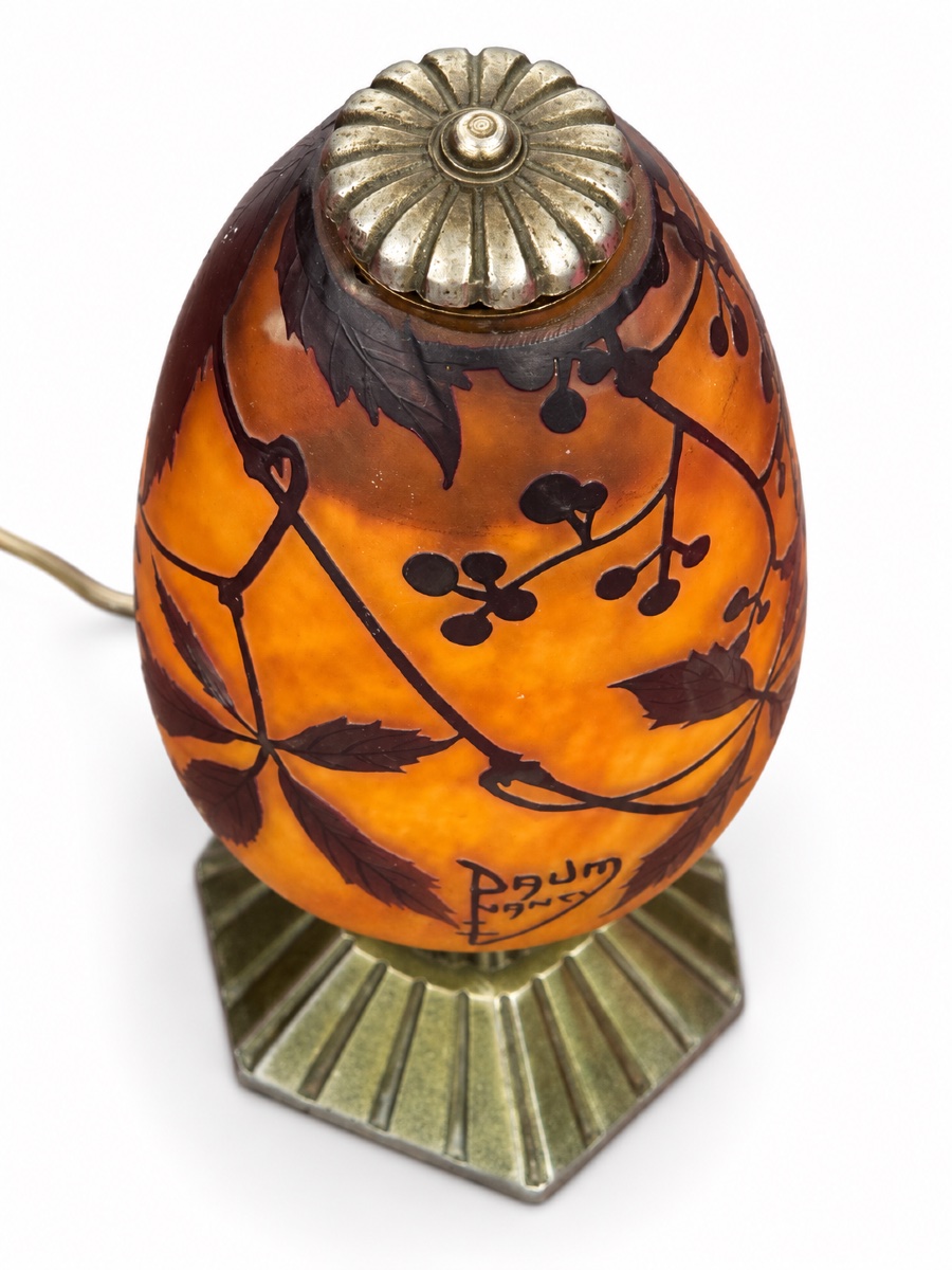 Daum Nancy  - Elegant Art Nouveau  Table Lamp  Made Of Marbled Glass - Bronze  Frame-photo-7