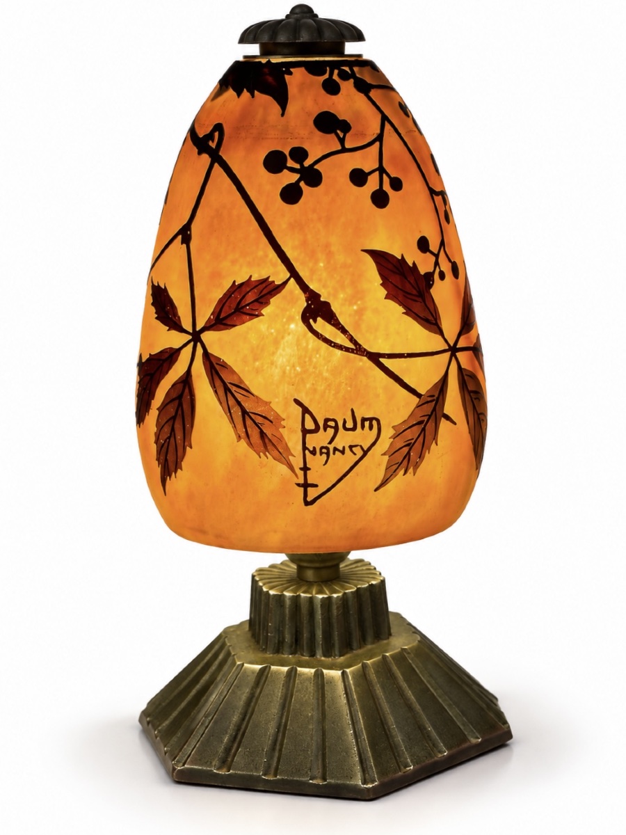 Daum Nancy  - Elegant Art Nouveau  Table Lamp  Made Of Marbled Glass - Bronze  Frame