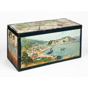 Coffre/Malle de peinte a Décor de Marine par A. Dubois – Memories of trips - 1897–1907