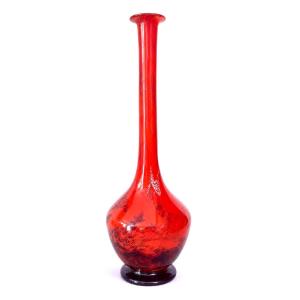 Müller Frères Lunéville - Vase - Grand vase soliflore Art déco en verre marbré rouge