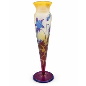 Galle Company (1904–1931) — Large Soliflore Vase With Blue Columbines