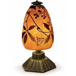 Daum Nancy - Elegant Art Nouveau Table Lamp Made Of Marbled Glass - Bronze Frame