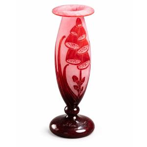 Art Deco Multi-layered Acid-etched Glass Vase, “digitale” Model, Charles Schneider, 24 Cm