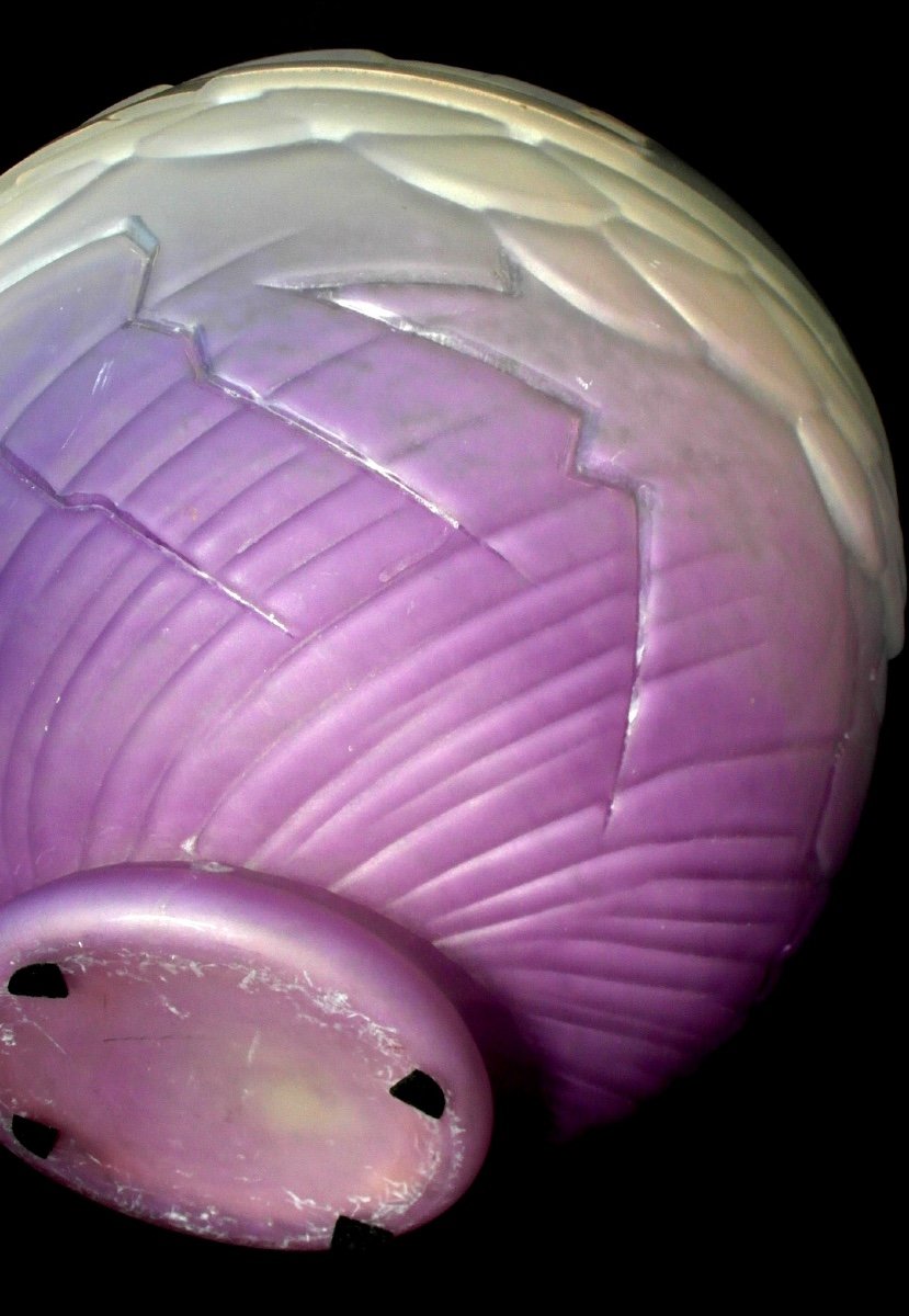 Nice Large Art-deco Ball Vase Schneider, Perfect, Signed, Rare Purple Model, Era Daum Galle 1920-photo-3