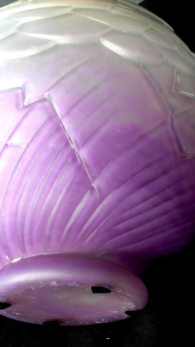 Nice Large Art-deco Ball Vase Schneider, Perfect, Signed, Rare Purple Model, Era Daum Galle 1920-photo-6