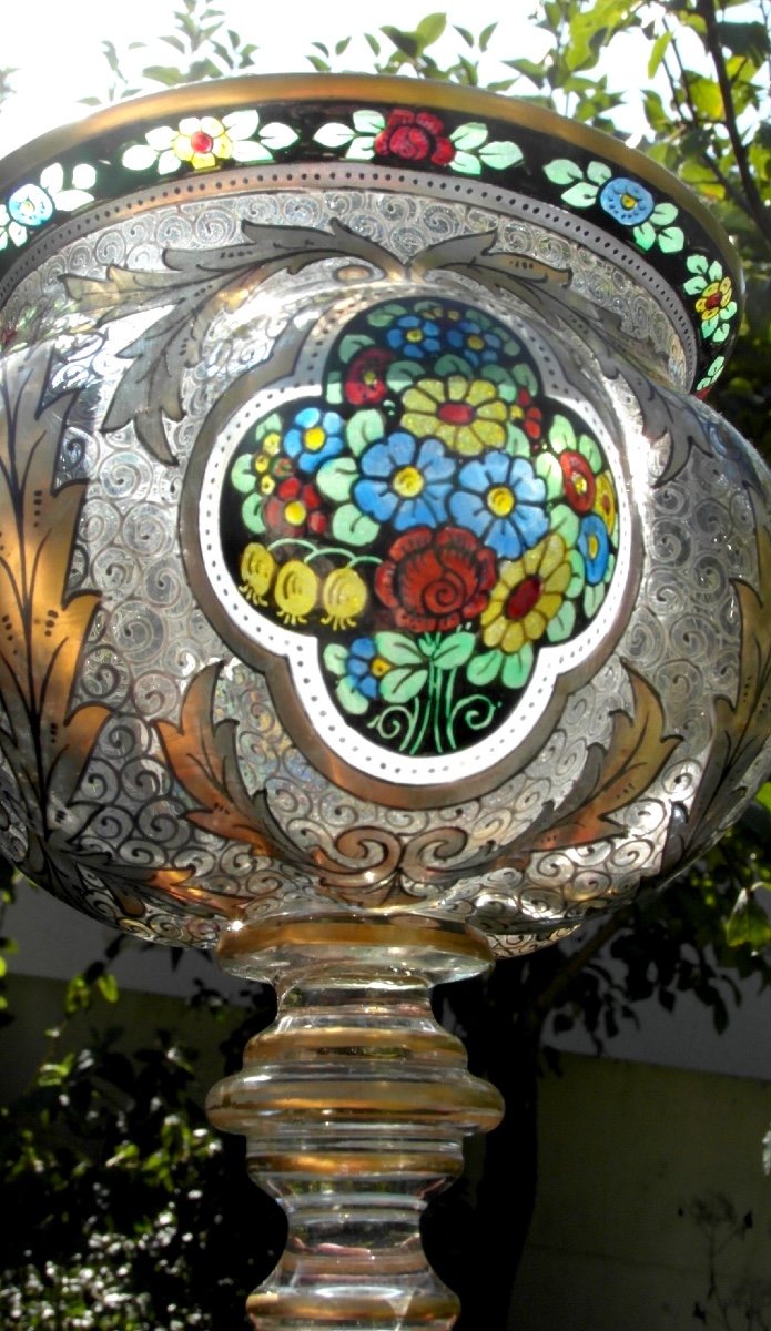 Joli Vase Calice De Julius Muhlhaus, Verre De Boheme, Haida, 1910, Parfait, Era Daum Galle -photo-3