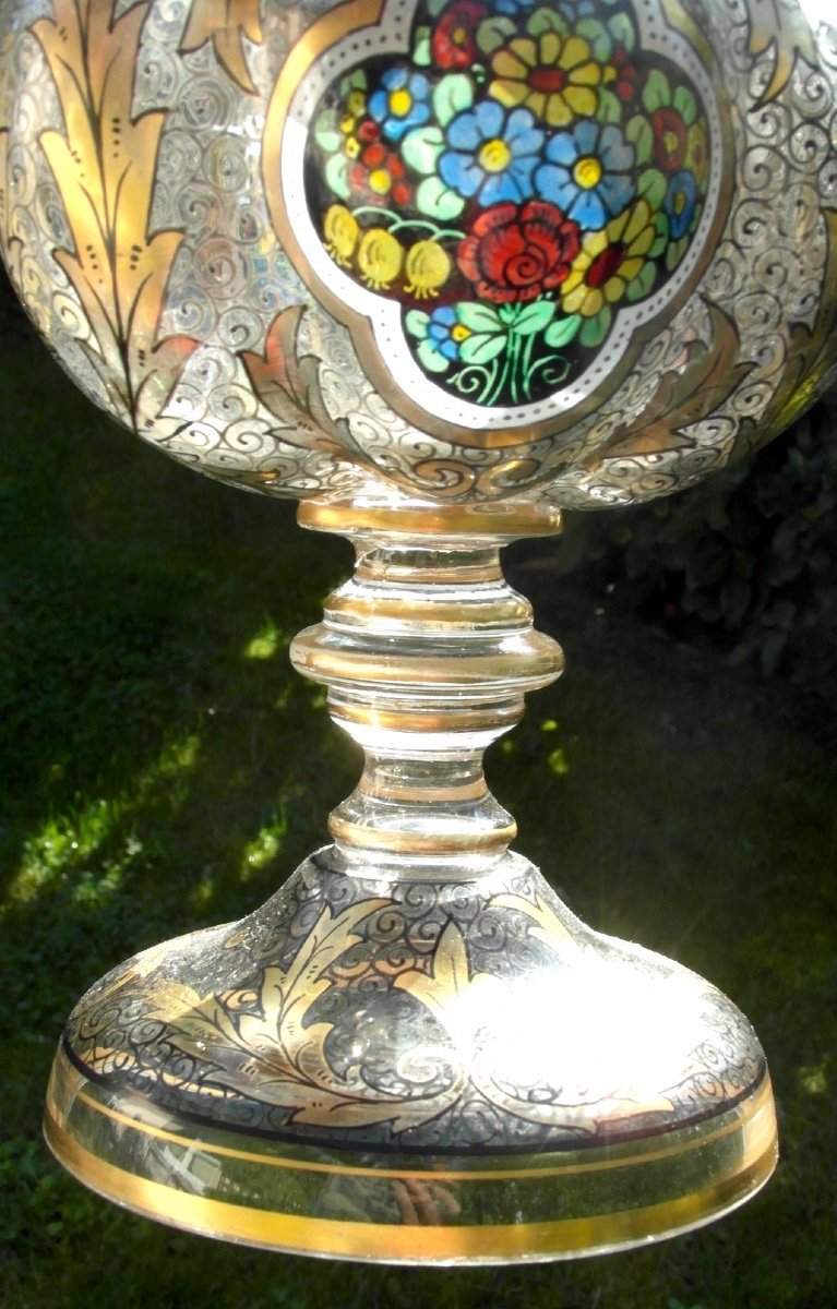 Joli Vase Calice De Julius Muhlhaus, Verre De Boheme, Haida, 1910, Parfait, Era Daum Galle -photo-5