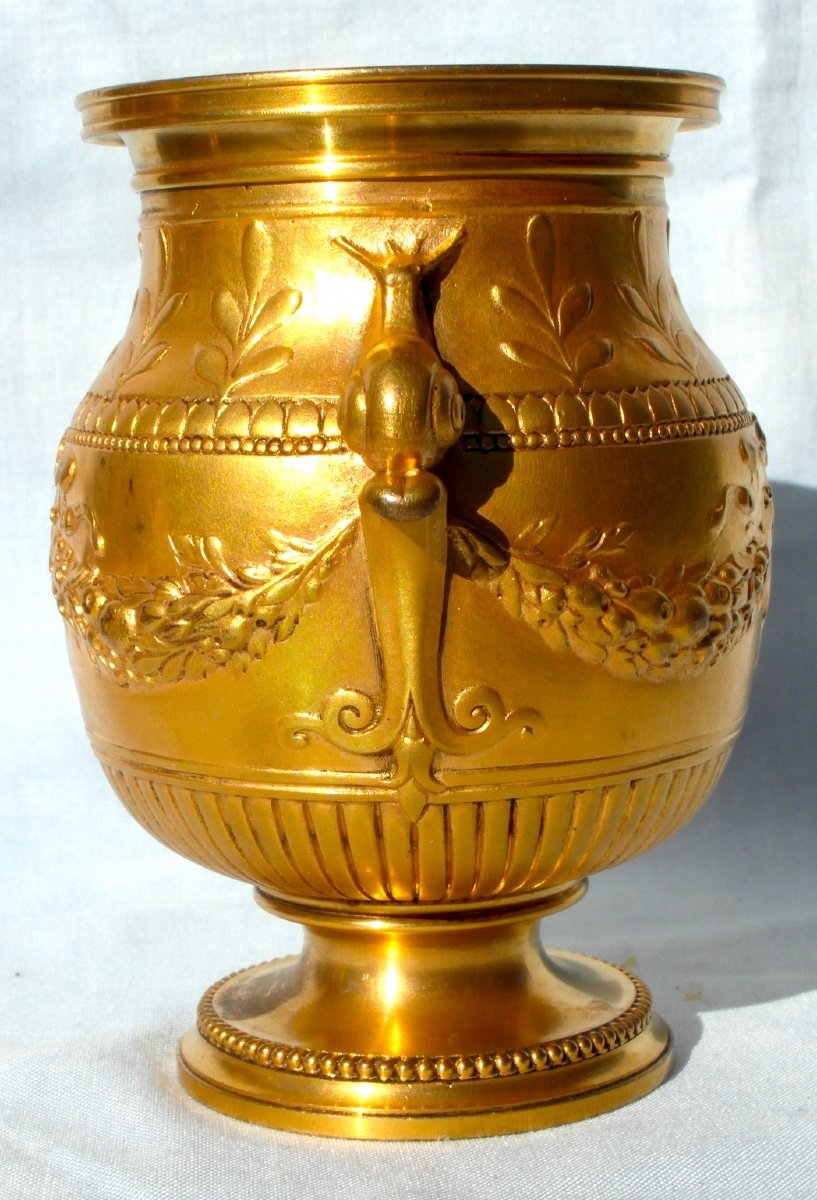 Charmant Vase 1900 "aux escargots" en bronze doré par F. BARBEDIENNE, parfait, era siot susse-photo-4