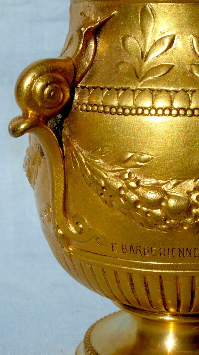 Charmant Vase 1900 "aux escargots" en bronze doré par F. BARBEDIENNE, parfait, era siot susse-photo-2
