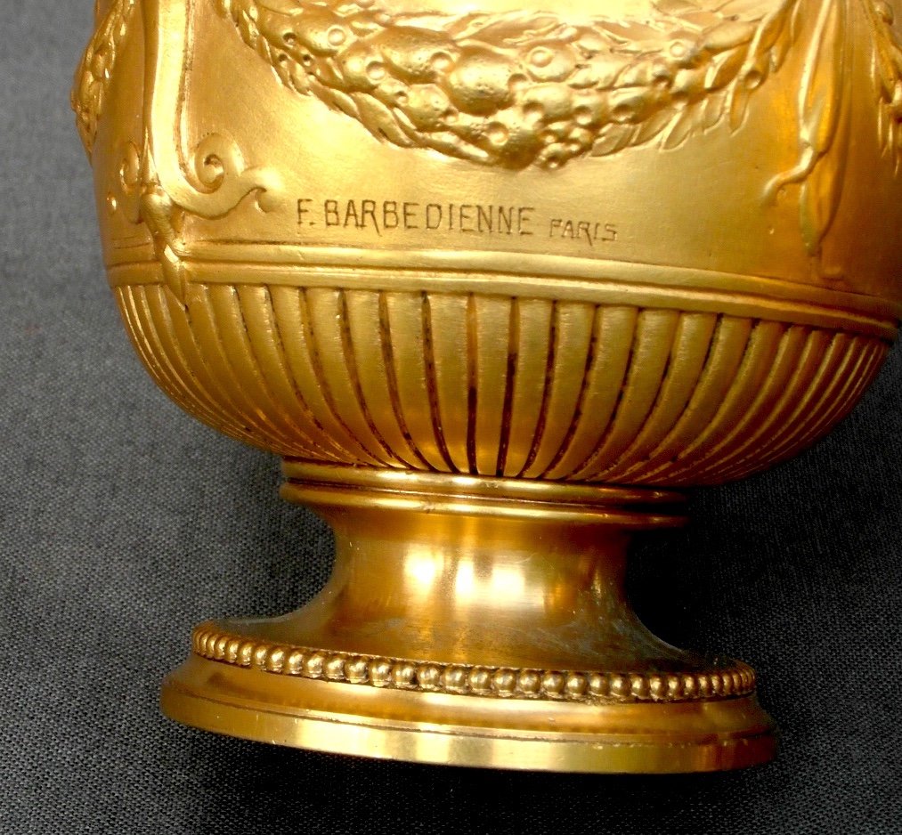 Charmant Vase 1900 "aux escargots" en bronze doré par F. BARBEDIENNE, parfait, era siot susse-photo-7