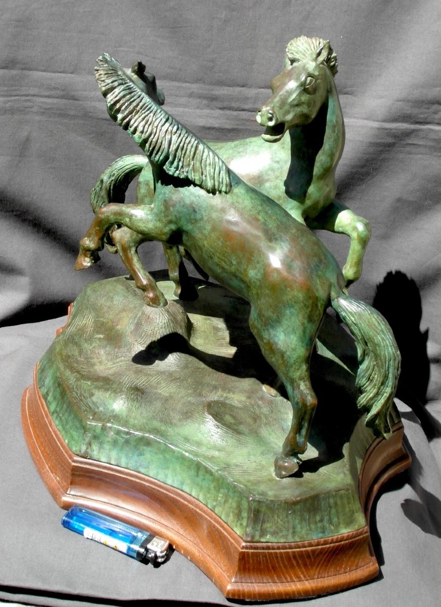 Beau Groupe En Bronze Aux Chevaux Cabrés, Vers 1930, numéroté , Signé, Era Susse Siot Daum-photo-2