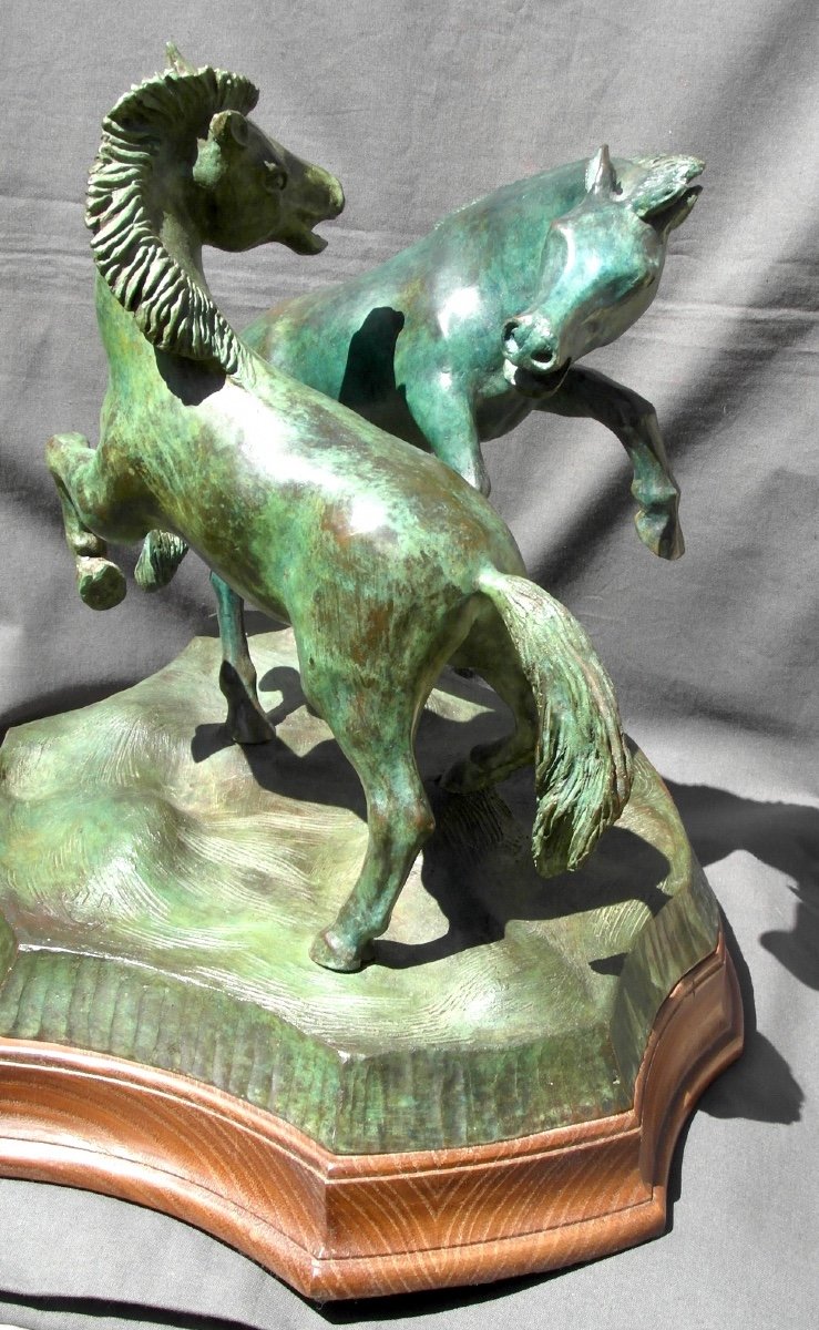 Beau Groupe En Bronze Aux Chevaux Cabrés, Vers 1930, numéroté , Signé, Era Susse Siot Daum-photo-3