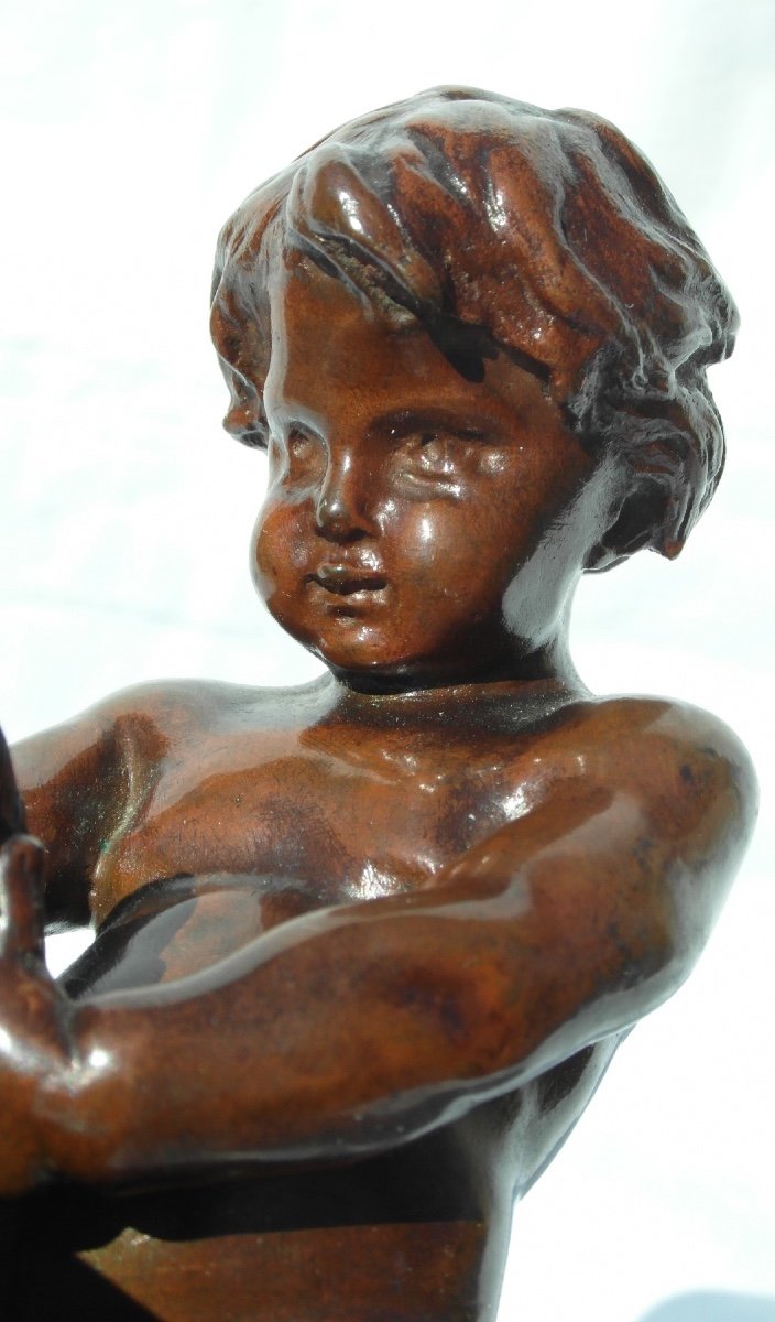 Charming Bronze 1900 By Ernest Barrias "putti Au Panier d'Osier", Founder Barbedienne, Era Daum-photo-4