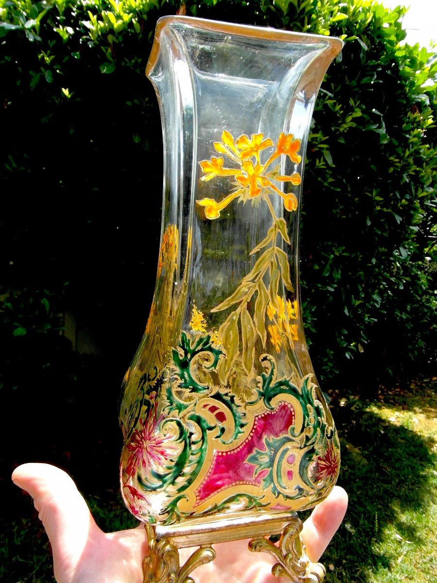 Joli Et Rare Vase Aux Primevères Par Baccarat, 1880, Parfait,  Era Daum Galle Napoléon-photo-3