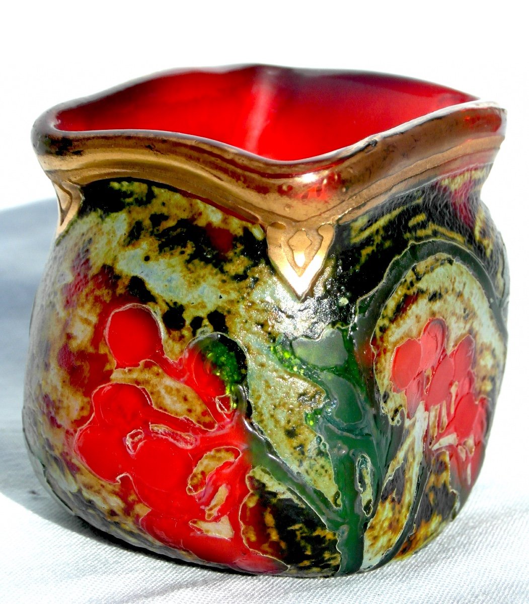 Exceptionnel Vase Miniature Legras, Série Indiana, Décor Unique Aux Baies, Era Daum Galle 1900-photo-4