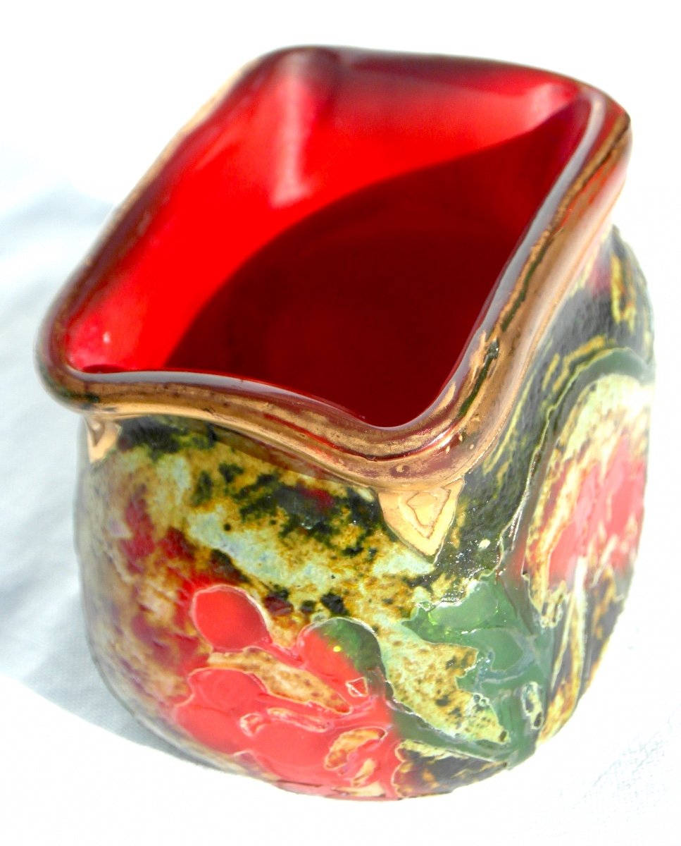 Exceptional Legras Miniature Vase, Indiana Series, Unique Berry Decor, Era Daum Galle 1900-photo-5