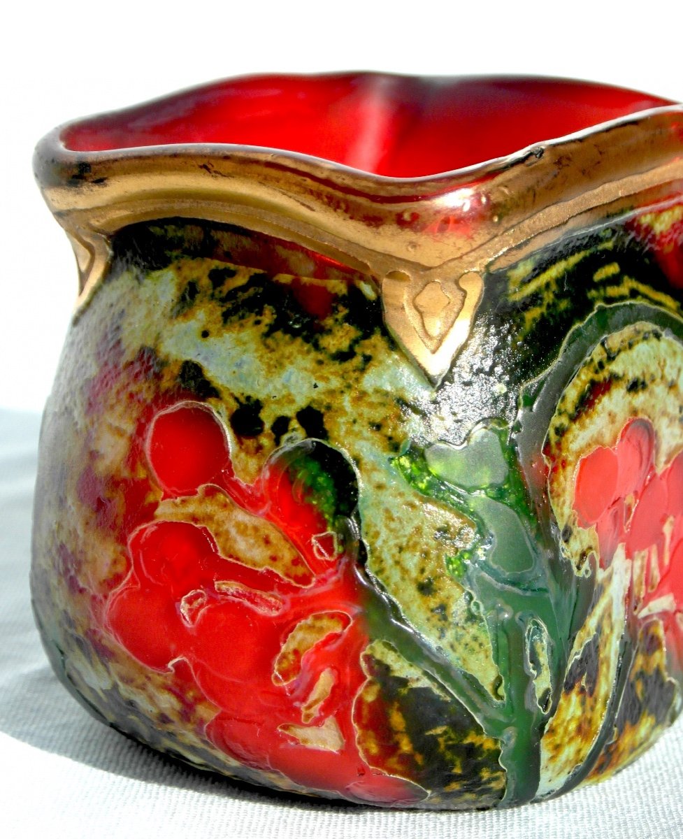 Exceptional Legras Miniature Vase, Indiana Series, Unique Berry Decor, Era Daum Galle 1900
