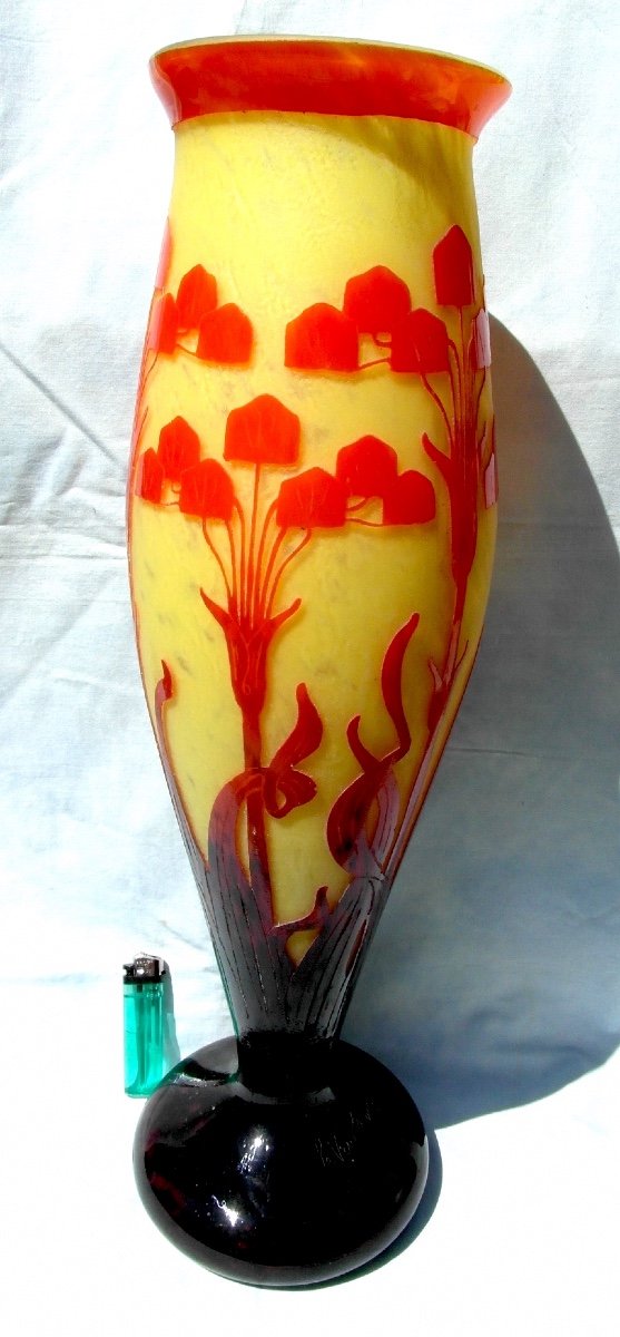 Monumental Schneider Vase "french Glass", 53 Cm, Amourettes Decor, Era Daum Galle 1920-photo-2