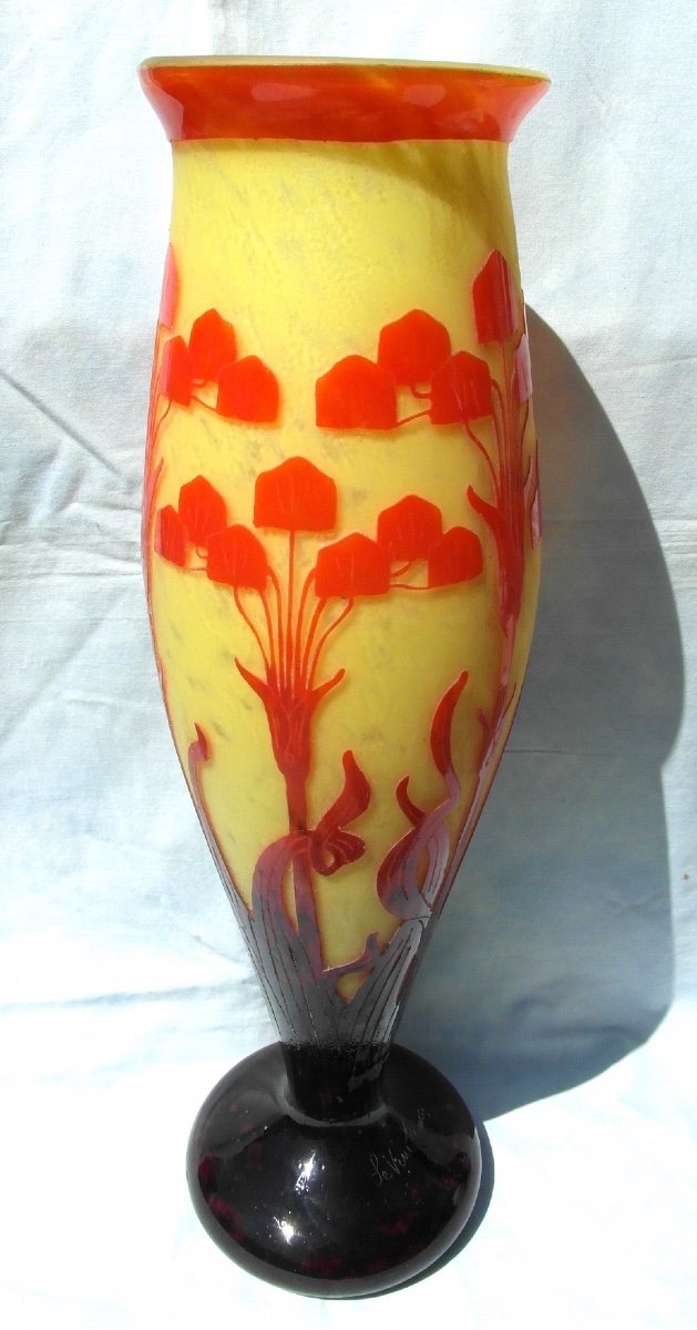 Monumental Schneider Vase "french Glass", 53 Cm, Amourettes Decor, Era Daum Galle 1920-photo-3